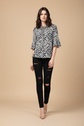 Snuggle Spot Women's Polyester Animal Print Bell Sleeve Top (Black - White)