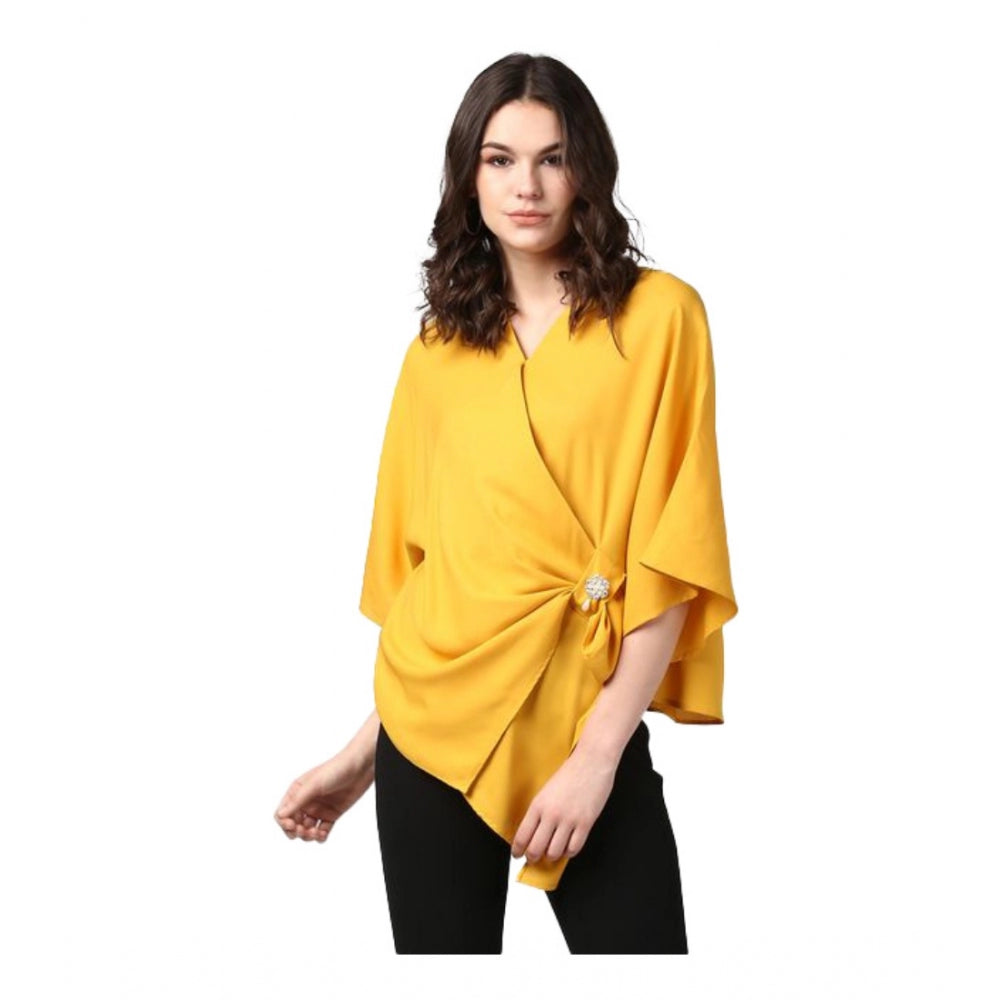 Snuggle Spot Women's Polyester Solid Cape Sleeve Top (Yellow)