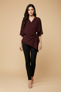 Snuggle Spot Women's Polyester Solid Cape Sleeve Top (Maroon)