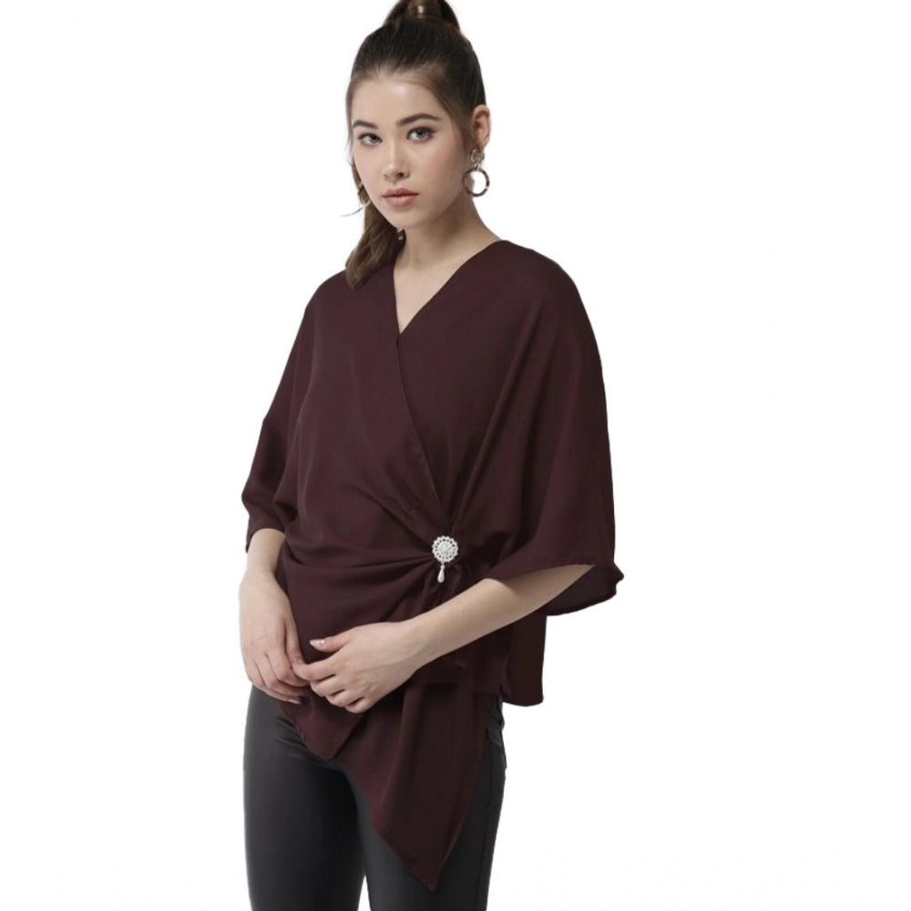 Snuggle Spot Women's Polyester Solid Cape Sleeve Top (Maroon)