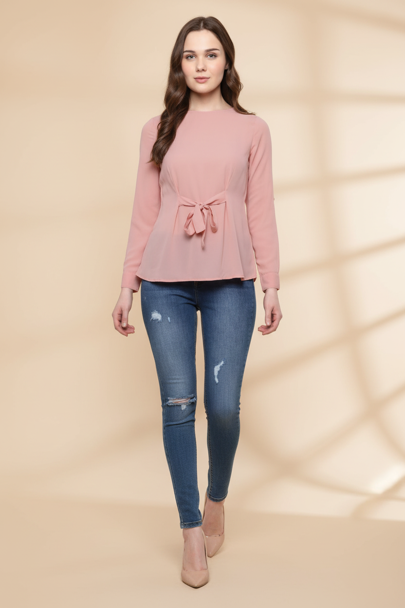 Snuggle Spot Women's Polyester Solid Long Sleeves Regular Top (Pink)
