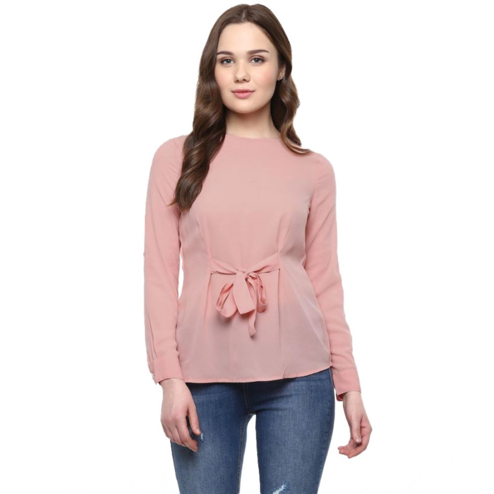 Snuggle Spot Women's Polyester Solid Long Sleeves Regular Top (Pink)
