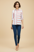 Snuggle Spot Women's Cotton Striped Long Sleeves Standard Length Shirt (Pink)