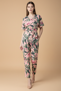 Snuggle Spot Women's Polyester Floral Half Sleeve Jumpsuit (Pink)