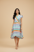 Snuggle Spot Women's Satin Striped Short Sleeve Knee-Length Dress (Multicolor)