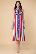 Snuggle Spot Women's Polyester Striped Sleeveless Calf-length Dress (Multicolor)