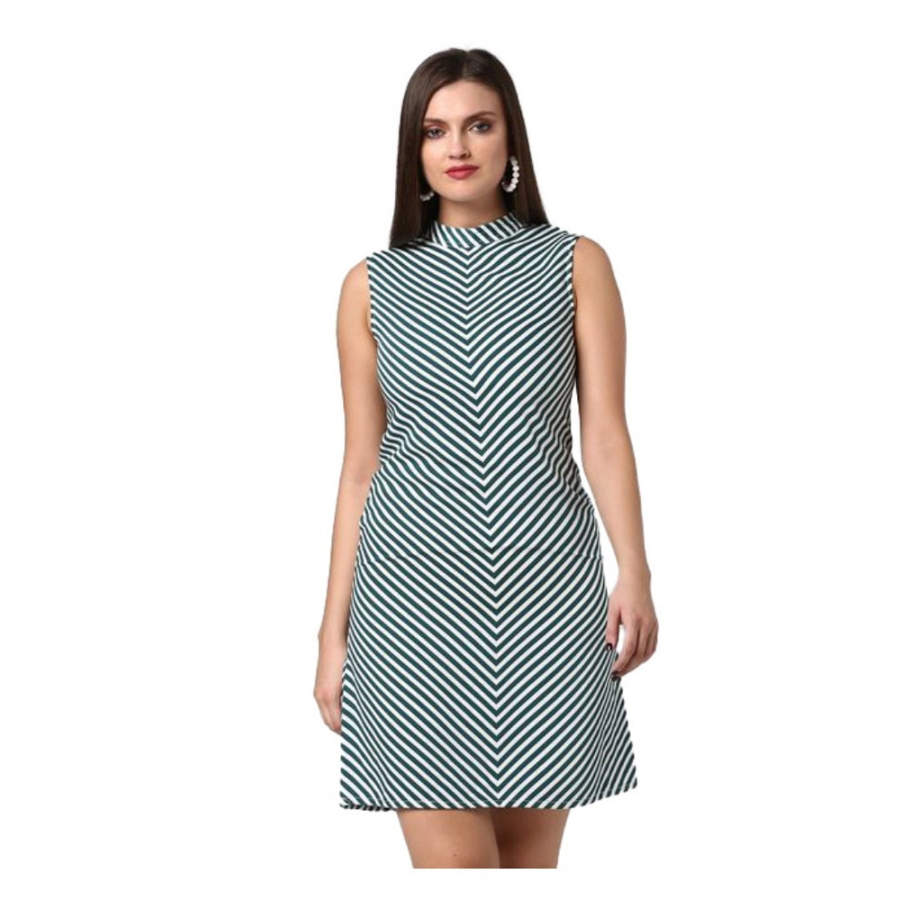 Snuggle Spot Women's Polyester Striped Sleeveless Above Knee Dress (Green)