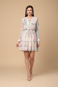 Snuggle Spot Women's Polyester Printed Long Sleeves Above Knee Dress (Light Pink - Off White)