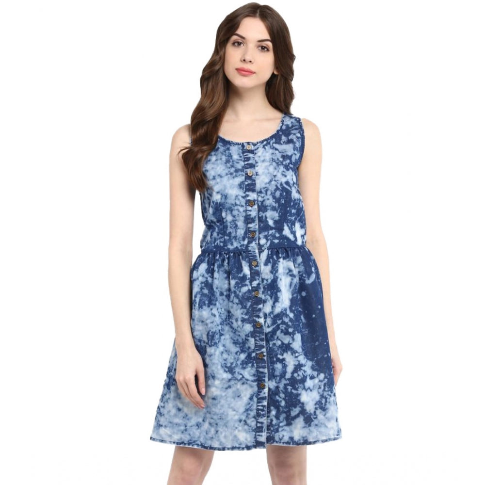 Snuggle Spot Women's Denim Tie &amp; Dye Sleeveless Above Knee Dress (Blue)