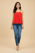 Snuggle Spot Women's Polyester Embellished Shoulder Straps Top (Red)