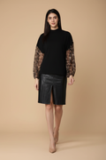Snuggle Spot Women's Polyester Animal Print Long Sleeves Top (Black)