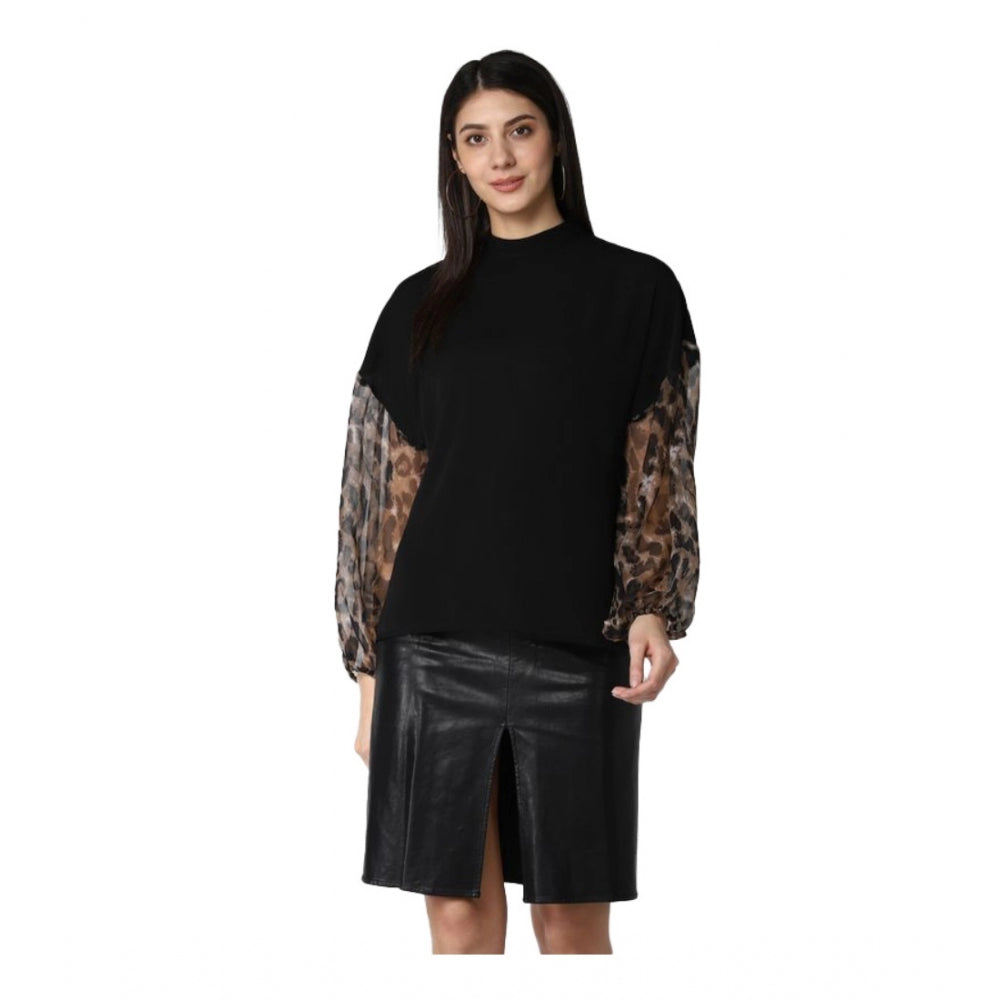 Snuggle Spot Women's Polyester Animal Print Long Sleeves Top (Black)
