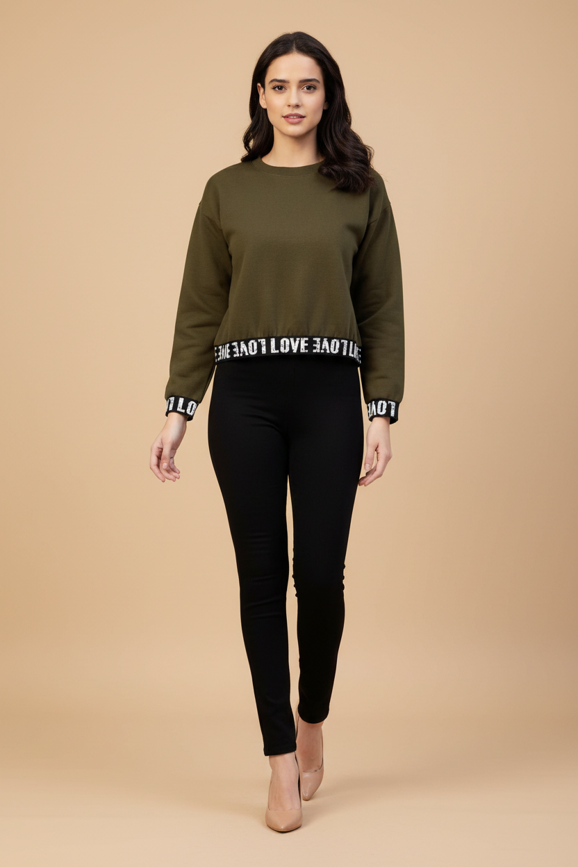 Snuggle Spot Women's Fleece Solid Long Sleeves Sweatshirt (Olive)