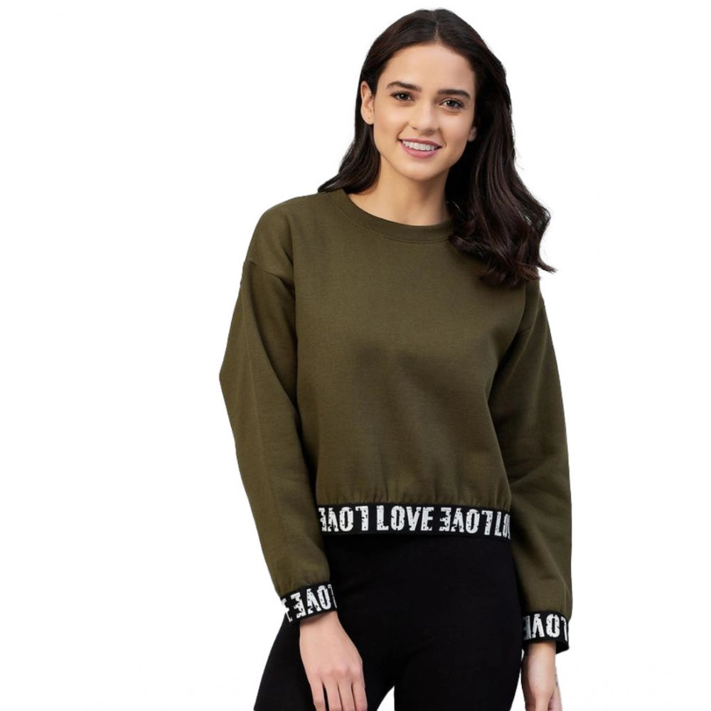 Snuggle Spot Women's Fleece Solid Long Sleeves Sweatshirt (Olive)