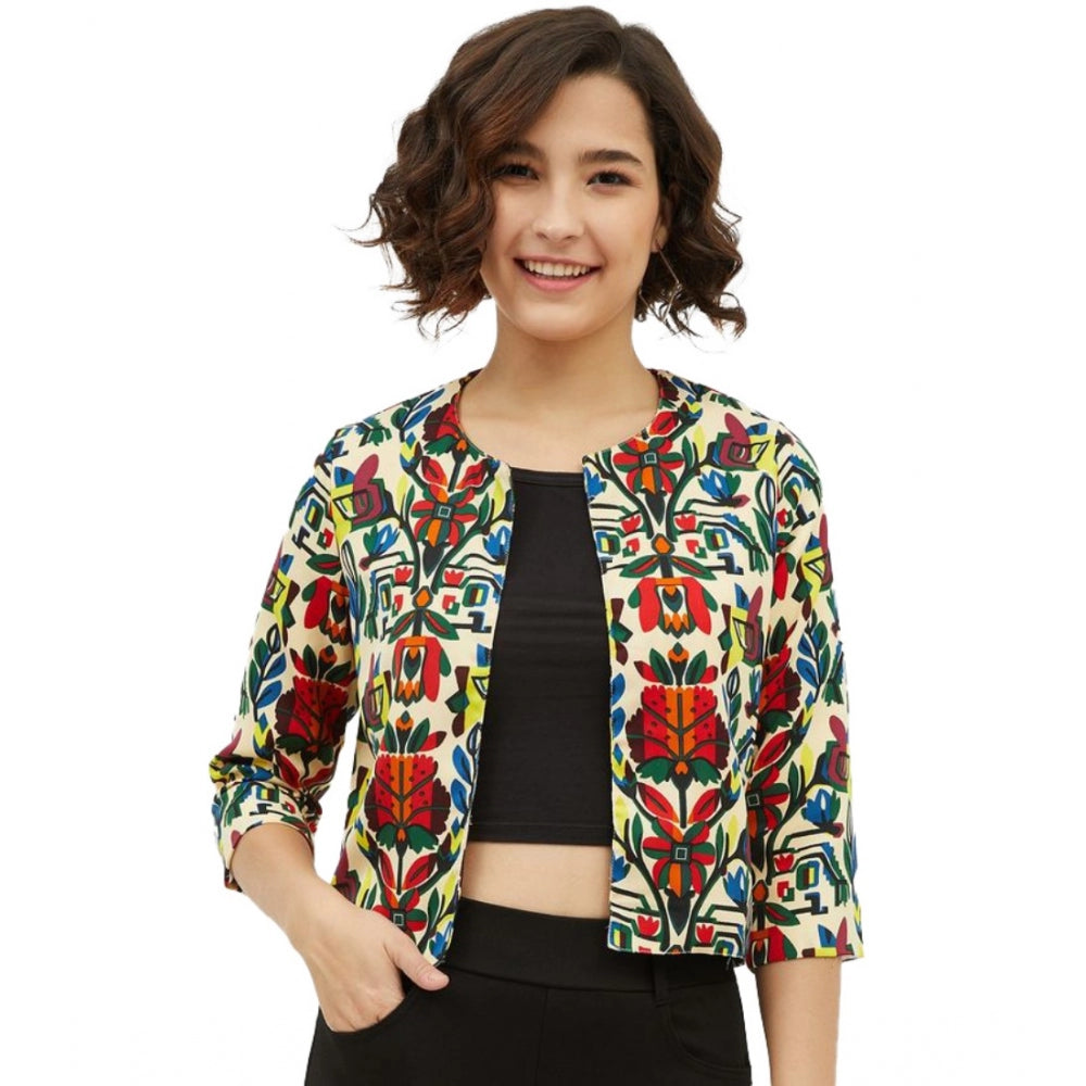 Snuggle Spot Women's Polyester Floral 3-4th Sleeves Shrug (Multicolor)