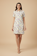Snuggle Spot Women's Polyester Floral Short Sleeve Above Knee Dress (Multicolor)