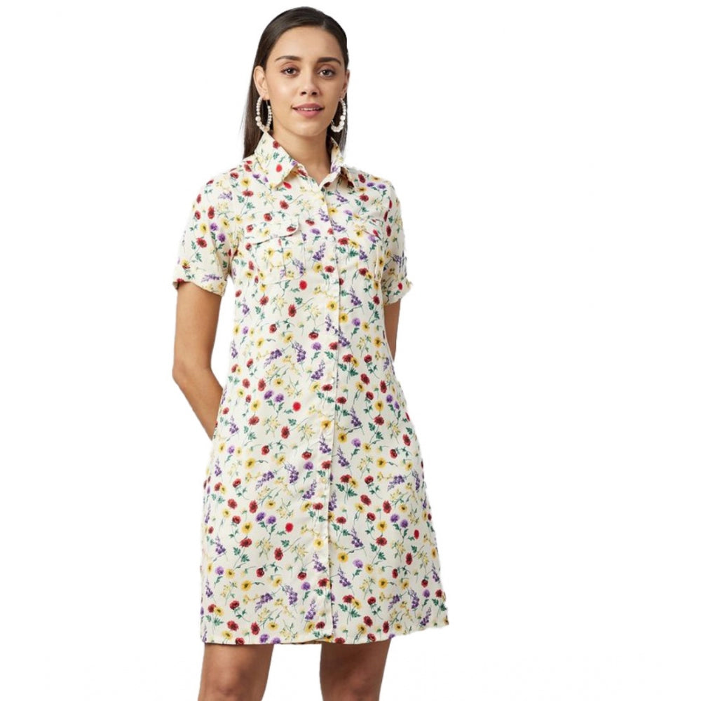 Snuggle Spot Women's Polyester Floral Short Sleeve Above Knee Dress (Multicolor)