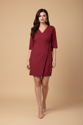 Snuggle Spot Women's Cotton Solid 3-4th Sleeves Above Knee Dress (Maroon)