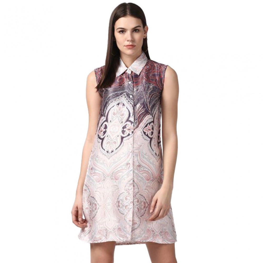 Snuggle Spot Women's Polyester Printed Sleeveless Above Knee Dress (Orange)
