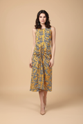 Snuggle Spot Women's Polyester Chain Print Sleeveless Below Knee Dress (Yellow - Black)
