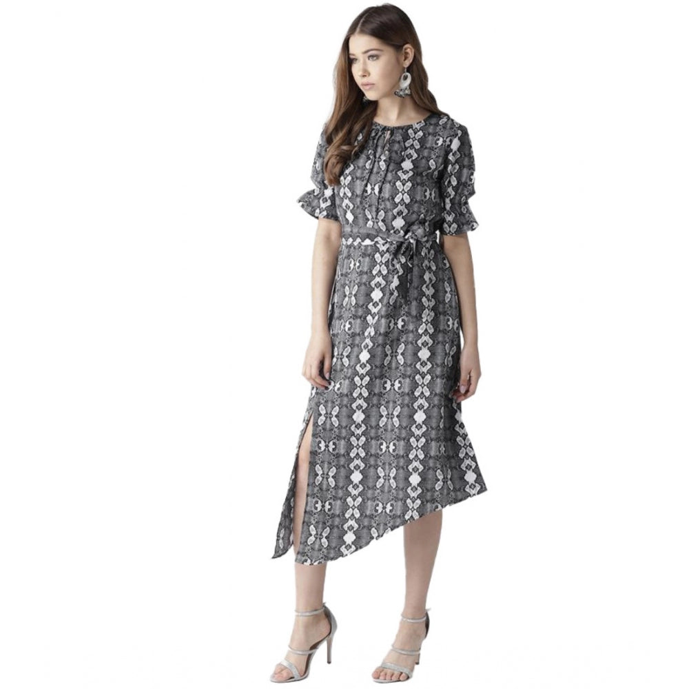Snuggle Spot Women's Polyester Animal Print Short Sleeve Knee-Length Dress (Black - White)