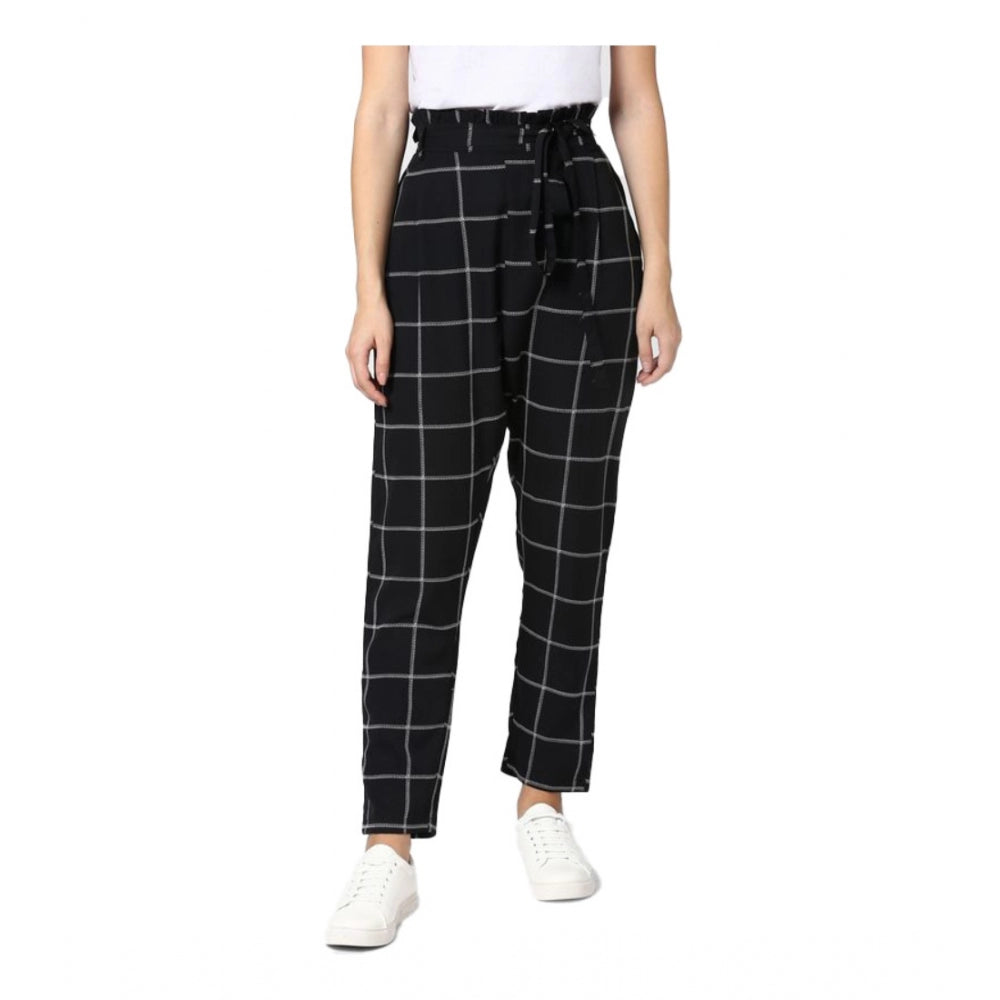 Snuggle Spot Women's Polyester Checkered Elasticated Trousers (Black - White)