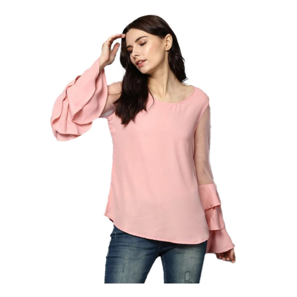 Snuggle Spot Women's Polyester Solid Tier Sleeve Top (Pink)