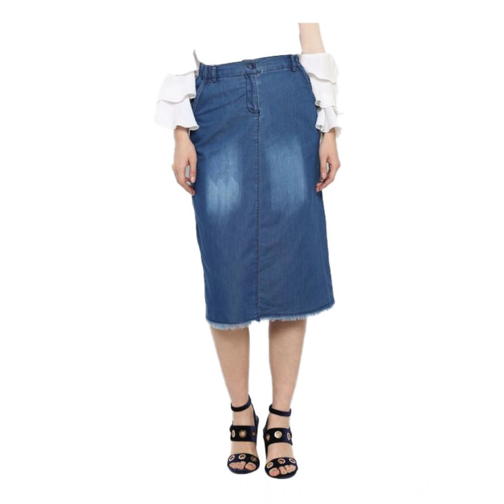 Snuggle Spot Women's Denim Washed Buttoned Skirt (Blue)