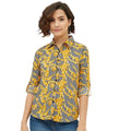 Snuggle Spot Women's Polyester Printed Roll Up Sleeve Standard Length Shirt (Mustared)