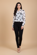 Snuggle Spot Women's Polyester Printed Long Sleeves Standard Length Shirt (White)