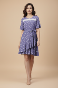 Snuggle Spot Women's Polyester Polka Bell Sleeve Above Knee Dress (Lavender)