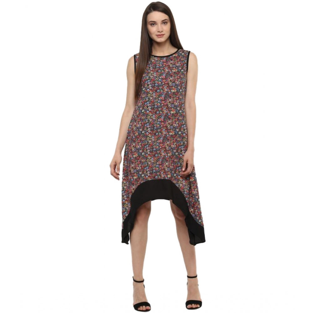 Snuggle Spot Women's Polyester Printed Sleeveless Knee-Length Dress (Multicolor)