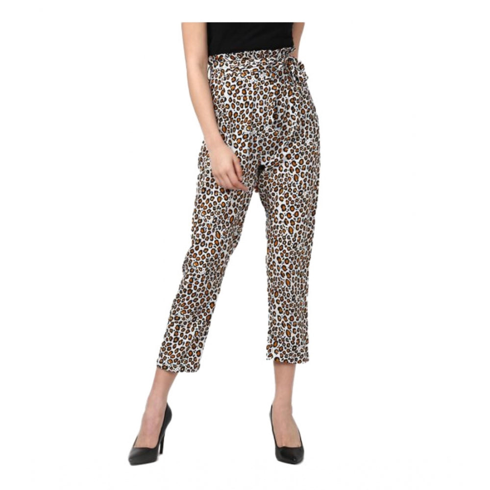 Snuggle Spot Women's Polyester Animal Print Elasticated Trousers (White - Yellow)