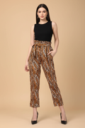 Snuggle Spot Women's Polyester Animal Print Elasticated Trousers (Orange - Black)