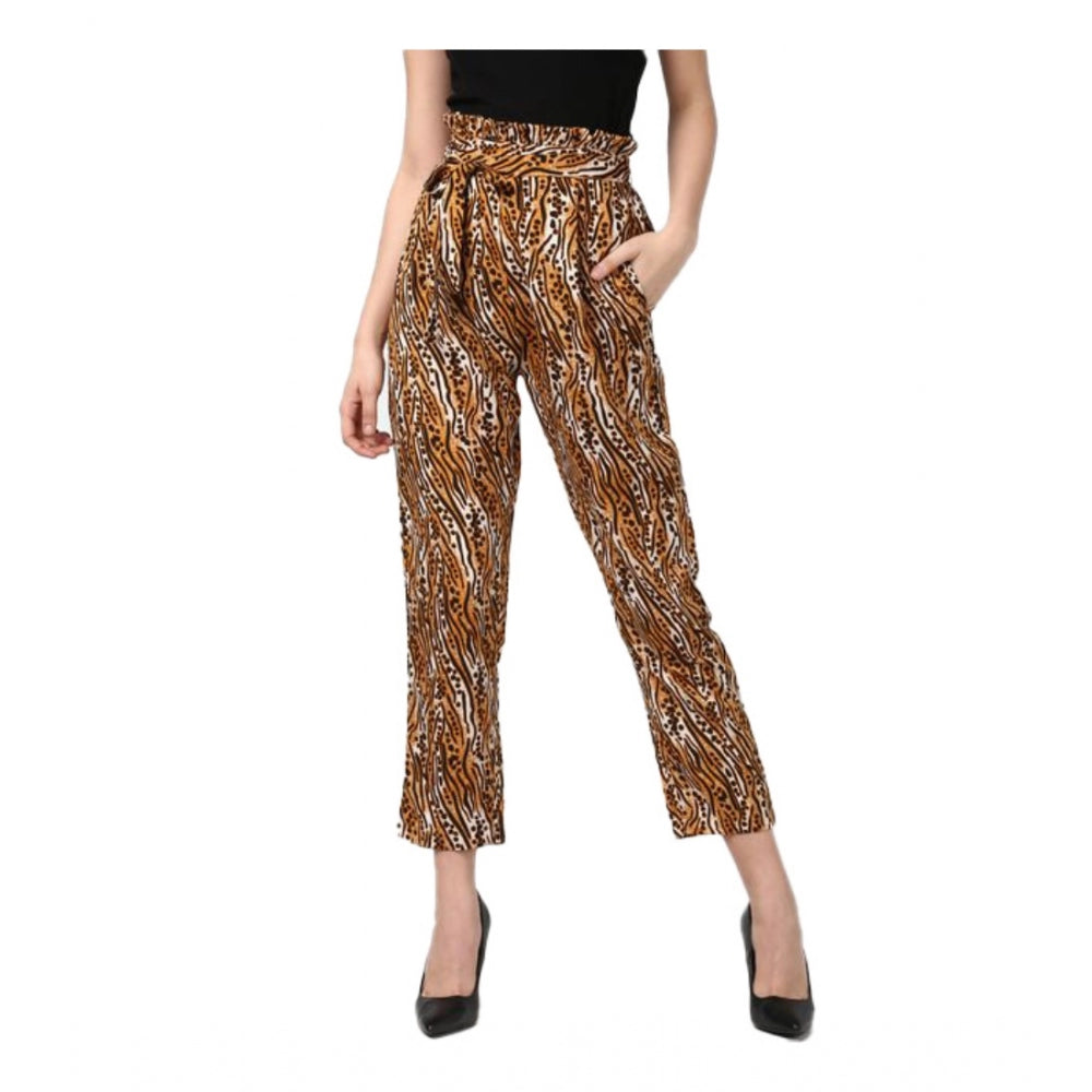 Snuggle Spot Women's Polyester Animal Print Elasticated Trousers (Orange - Black)