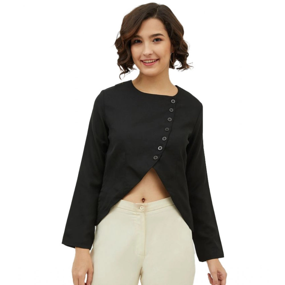 Snuggle Spot Women's Polyester Asymmetrical Long Sleeves Top (Black)