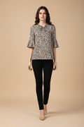 Snuggle Spot Women's Polyester Animal Print Bell Sleeve Top (Orange - Black)