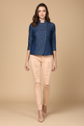 Snuggle Spot Women's Denim Solid 3-4th Sleeves Top (Blue)