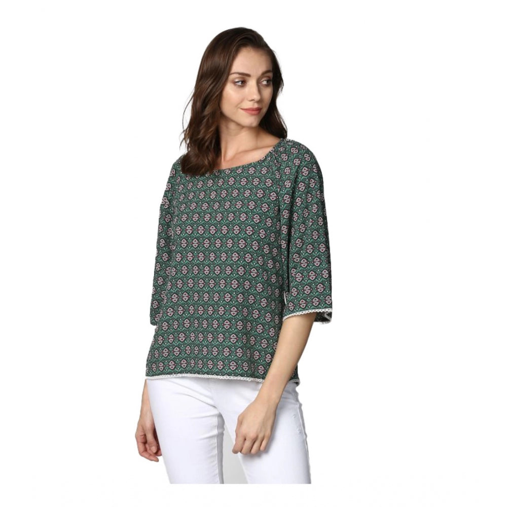 Snuggle Spot Women's Polyester Printed 3-4th Sleeves Top (Green)