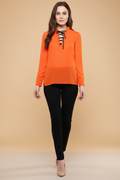 Snuggle Spot Women's Polyester Solid Long Sleeves Regular Top (Orange)