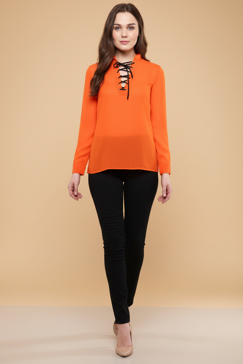 Snuggle Spot Women's Polyester Solid Long Sleeves Regular Top (Orange)