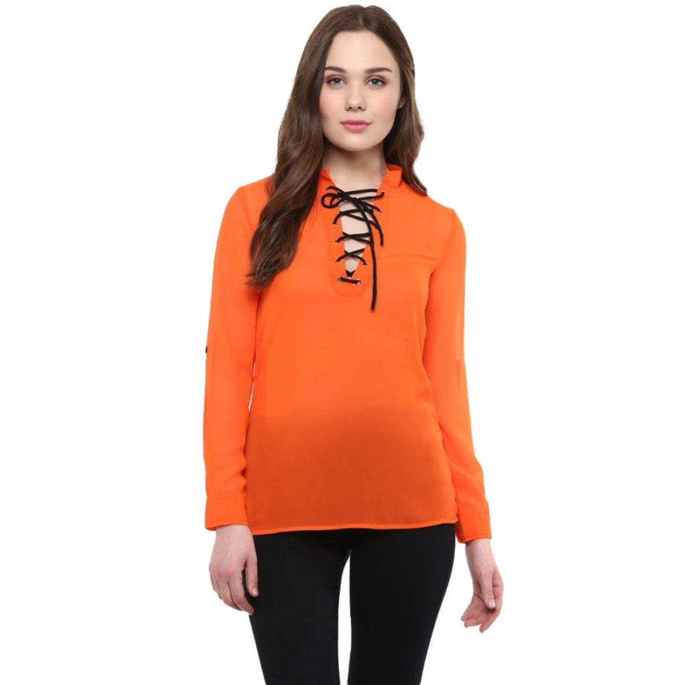 Snuggle Spot Women's Polyester Solid Long Sleeves Regular Top (Orange)
