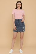 Snuggle Spot Women's Denim Tie Up Buttoned Skirt (Blue)