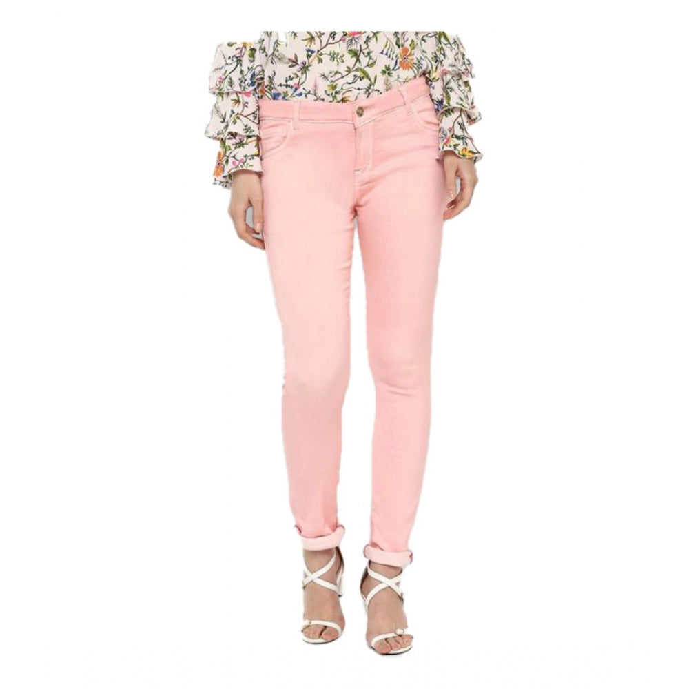 Snuggle Spot Women's Denim Solid Buttoned Jeans (Pink)