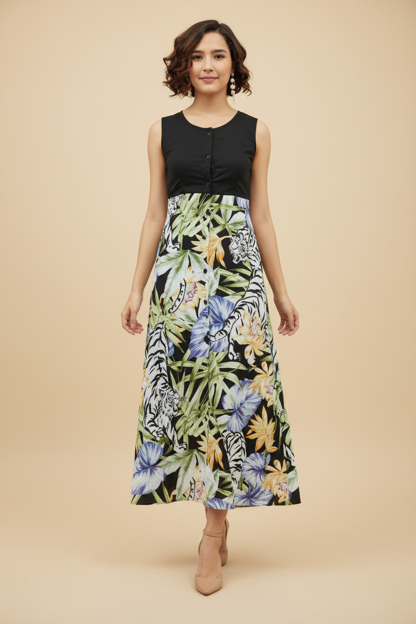 Snuggle Spot Women's Rayon Floral Sleeveless Calf-length Dress (Multicolor)