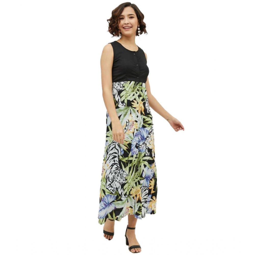 Snuggle Spot Women's Rayon Floral Sleeveless Calf-length Dress (Multicolor)