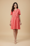 Snuggle Spot Women's Polyester Polka Flutter Above Knee Dress (Coral)