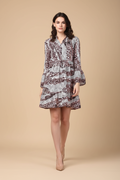 Snuggle Spot Women's Polyester Animal Print Bell Sleeve Above Knee Dress (Pink - Black)