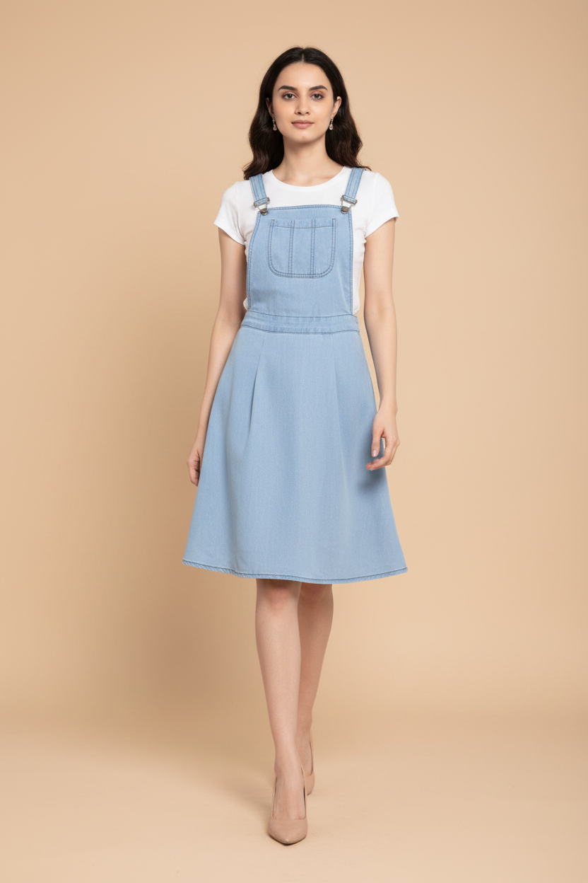 Snuggle Spot Women's Denim Solid Sleeveless Above Knee Dress (Blue)