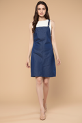 Snuggle Spot Women's Denim Solid Shoulder Straps Above Knee Dress (Blue)